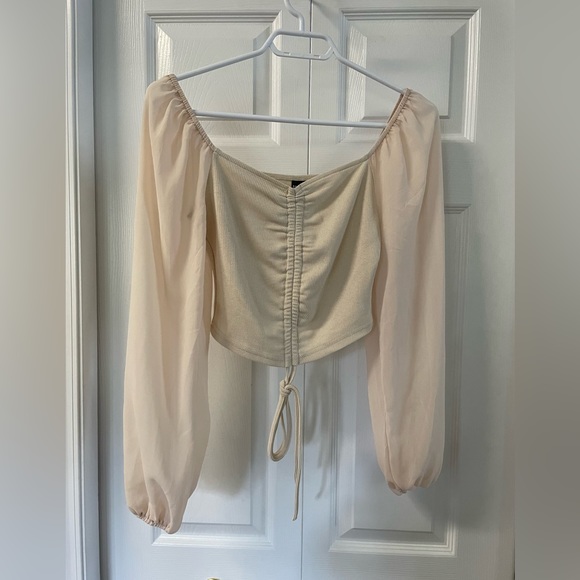 SHEIN Beige Drawstring Crop Top - Picture 2 of 6